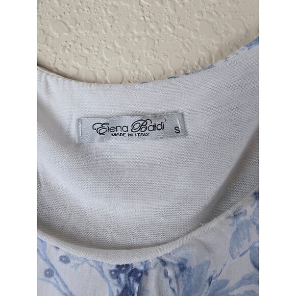 Elena Baldi Delicate White & Blue Floral Silk Blouse Lace Trim S Made In Italy - Picture 3 of 5